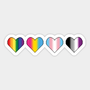 Four Pixel Heart Designs in LGBTQ pride flag colors Sticker